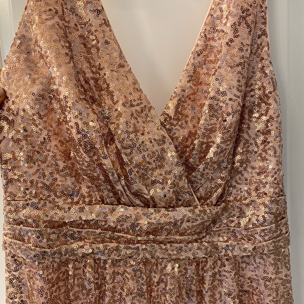David’s Bridal rose gold/light pink sequin gown